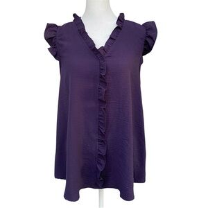 Betsey’s Boutique Shop Purple All Over Ruffled Sleeveless Blouse